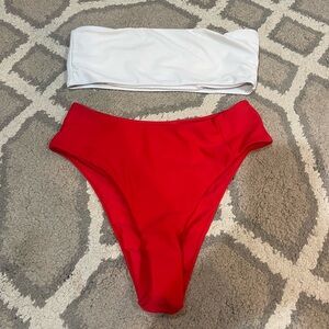 Zaful Red/White Strapless Bandeau Bikini Top